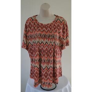 FANTASLOOK Women's Multi-color Geometric Print V-neck Knit Top/Tunic-Sz 2XL NEW!